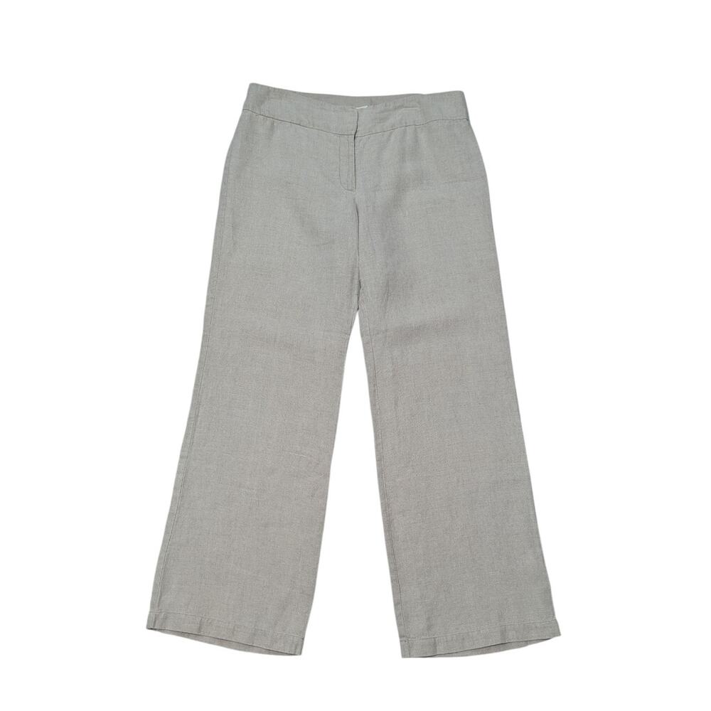 Eileen Fisher 100% Linen Trousers Straight Leg Relaxed Beige Tan Womens 12 Pants